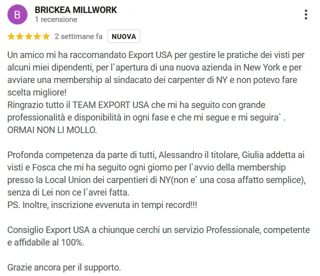 recensione positiva per visti usa