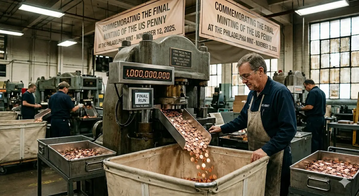 conio degli ultimi penny nella zecca di Philadelphia