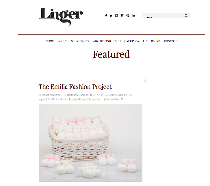 Linger Magazine Pubblicazione progetto Emilia Fashion su Linger Magazine
